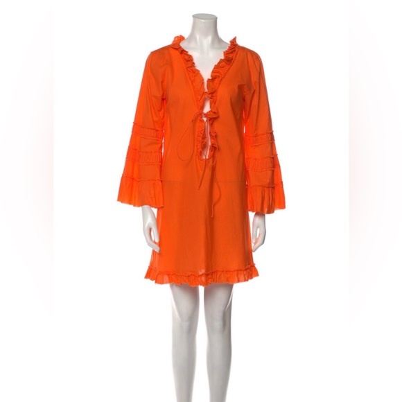 Anya Hindmarch Other - Anya Hindmarch - Orange Ruffled Beach Coverup Dress - 100% Cotton - size Large